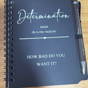 verb determination journal with pen