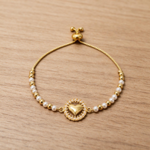 Gold Bracelet Pearls Heart