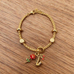 Red Rose Music Charms Gold Bracelet