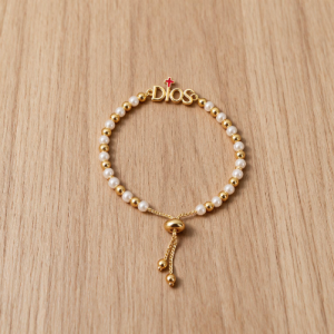 Red Cross Pearl Bracelet Gold